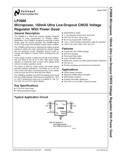 National Semiconductor LP3988 Regulator Datasheet - cover page