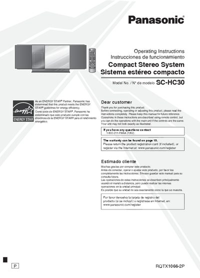 Panasonic SC-HC30 Compact Stereo System Operating Instructions