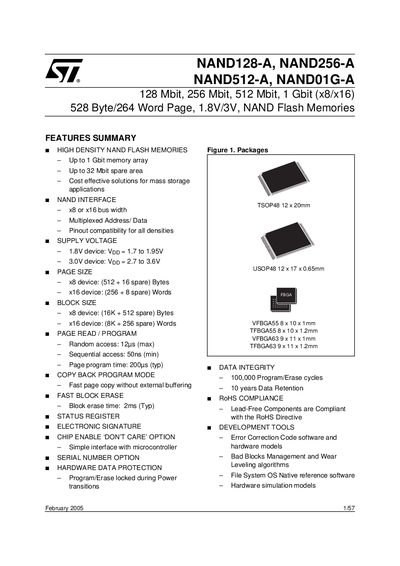 ST NAND128-A NAND256-A NAND512-A NAND01G-A handbook - cover page