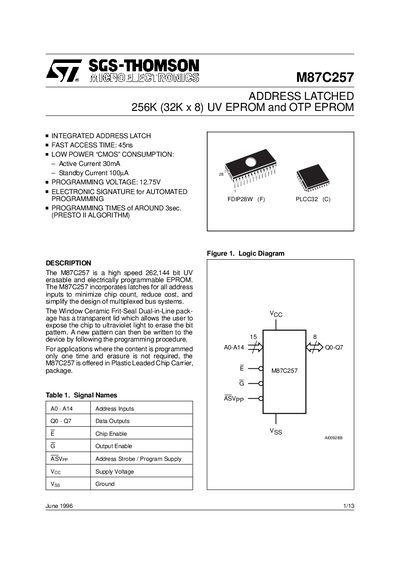 SGS-Thomson M87C257 EPROM Datasheet - cover page