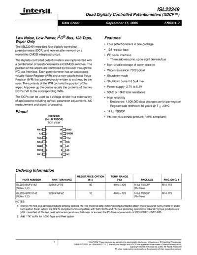 Intersil ISL22349 Datasheet