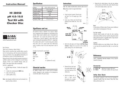 Hanna Instruments HI 38058 pH Test Kit Instruction Manual - cover page