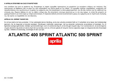 aprilia 8181097 ATLANTIC 400 SPRINT- ATLANTIC 500 SPRINT GR-DK MY 2006 Manual