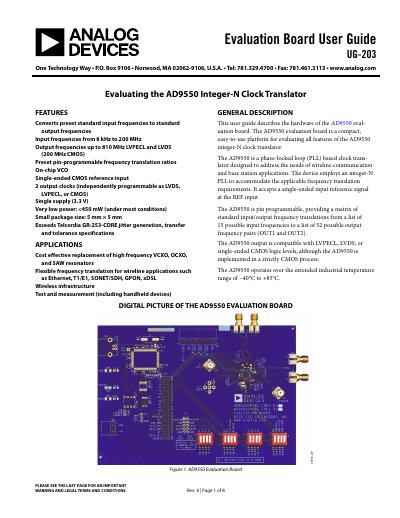 Analog Devices UG-203 AD9550 Evaluation Board User Guide