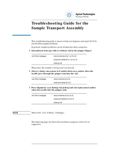 Troubleshooting Guide for the 1100 ALS Transport Assembly - cover page