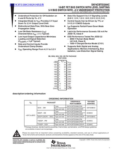 Texas Instruments SN74CBTD3384C 10‑Bit FET Bus Switch Datasheet - cover page