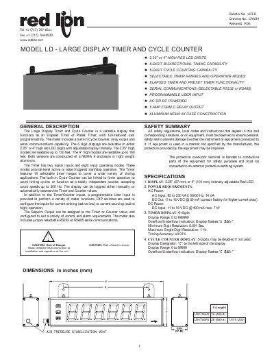 Red Lion Controls LD Large Display Timer and Cycle Counter User Manual - cover page