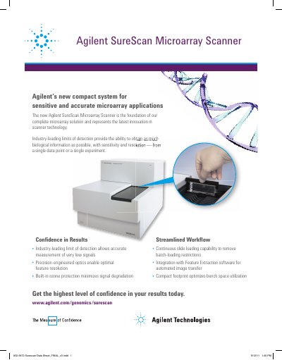 Agilent SureScan Microarray Scanner G4900DA Datasheet - cover page