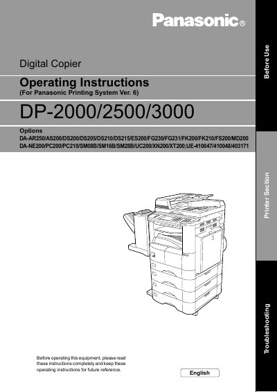 Panasonic DP-2000/2500/3000 Digital Copier Operating Instructions - cover page