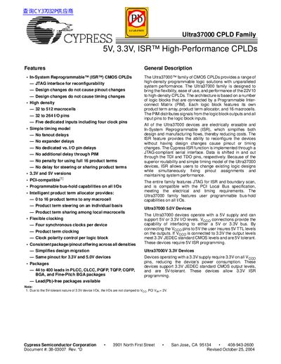 Cypress Ultra37000 CPLD Family Handbook - cover page