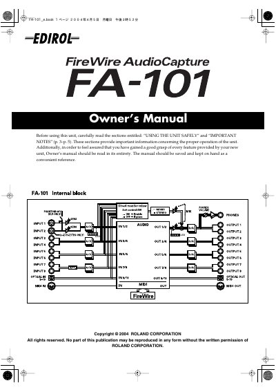 Roland FA-101 FireWire Audio Capture Owner's Manual - cover page