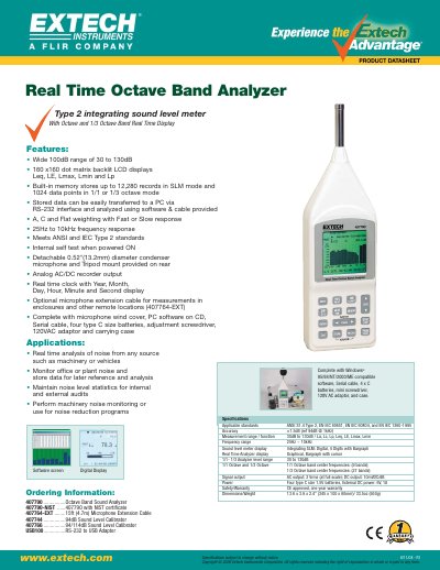 Extech 407790 Octave Band Sound Analyzer Datasheet - cover page