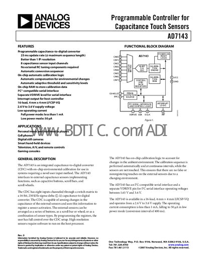 Analog Devices AD7143 Datasheet - cover page