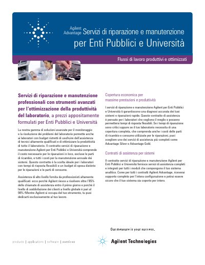 Agilent Advantage Repair Maintenance for Government Academia Brochure - cover page