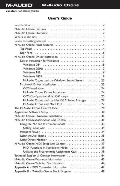 M-AUDO Ozone Version MA-Ozone_052803 User Guide