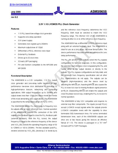 Alliance Semiconductor ASM5I9658  - cover page