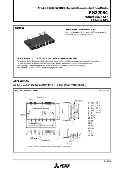 Mitsubishi PS22054 Intelligent Power Module User Manual - cover page