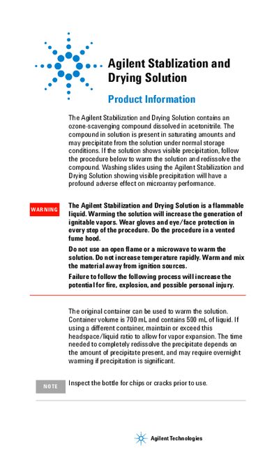 Agilent Stabilization and Drying Solution Product Information - cover page