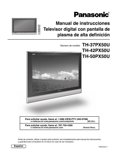 Panasonic TH-37PX50U/TH-42PX50U/TH-50PX50U Plasma TV User Manual - cover page