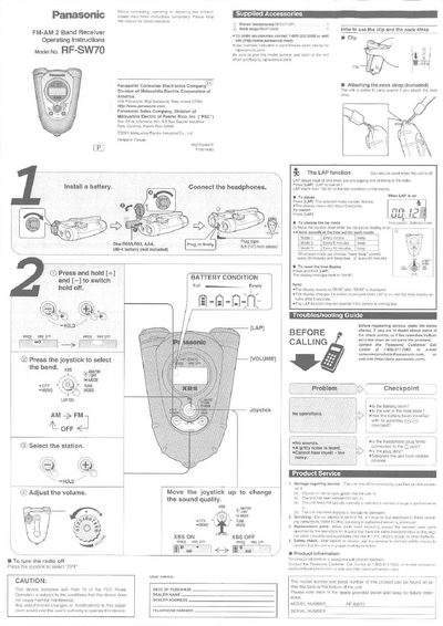 Panasonic RF-SW70 FM-AM Receiver Operating Instructions - cover page