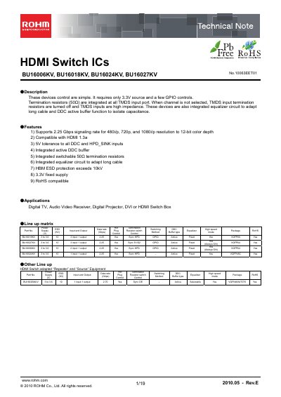 ROHM BU16006KV/BU16018KV/BU16024KV/BU16027KV Technical Note - cover page