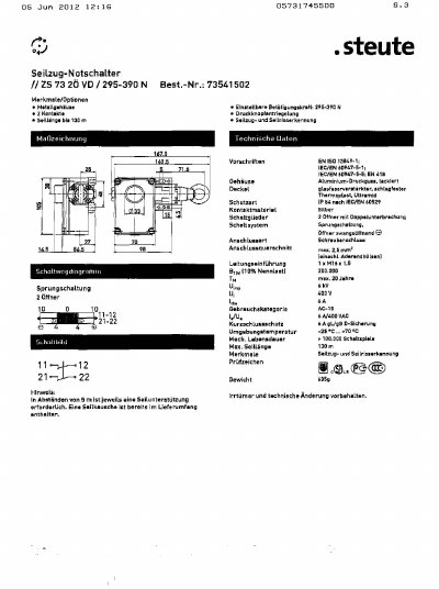 steute ZS 73 2oe VD technology data - cover page