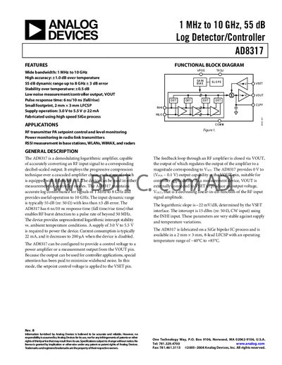Analog Devices AD8317 Datasheet - cover page