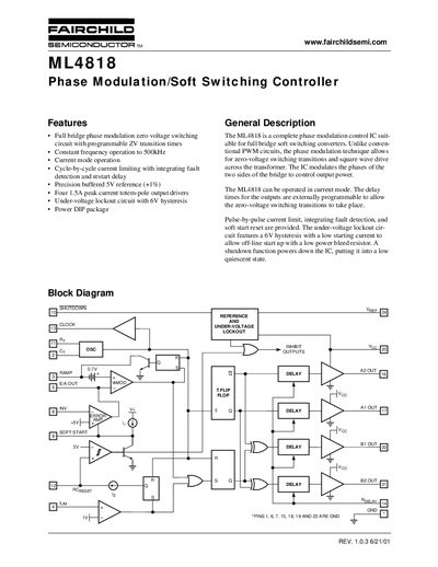 Fairchild Semiconductor ML4818 Phase Modulation Controller Datasheet - cover page