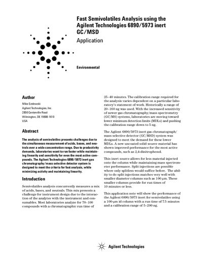 Agilent 6890/5973 Inert GC/MSD Semivolatiles Analysis Application Note - cover page