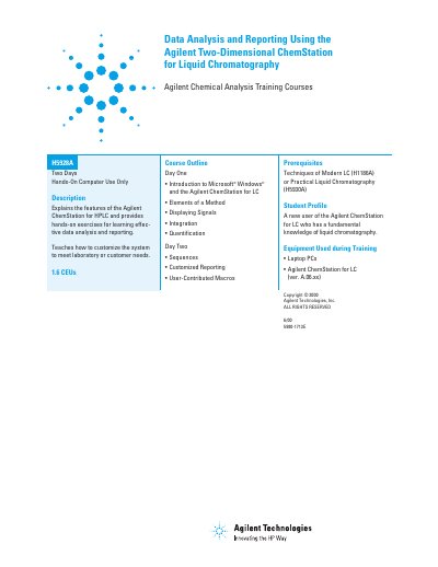 Agilent Data Analysis Reporting Using the Agilent 2D ChemStation for LC (H5928A) handbook - cover page