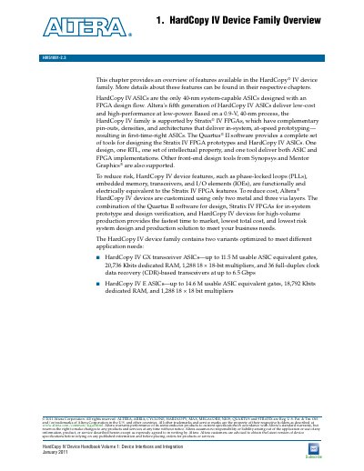 Altera HardCopy IV Device Family Overview Datasheet - cover page