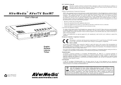 AVerMedia AVerTV BoxW7 User Manual - cover page
