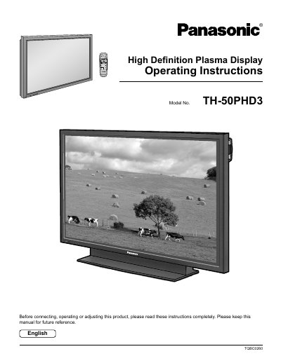 Panasonic TH-50PHD3 High Definition Plasma Display Operating Instructions - cover page