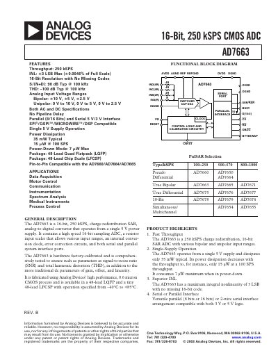 Analog Devices AD7663 16‑bit ADC Datasheet