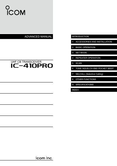Icom IC-410PRO UHF CB Transceiver Advanced Manual