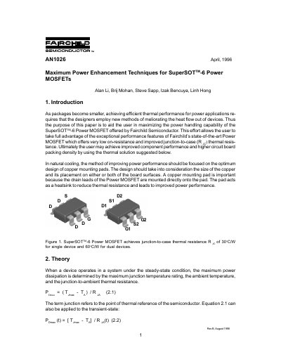 Fairchild AN1026 Maximum Power Enhancement Techniques for SuperSOT-6 Power MOSFETs - cover page
