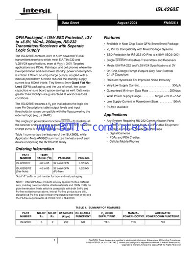 Intersil ISL4260E Datasheet - cover page