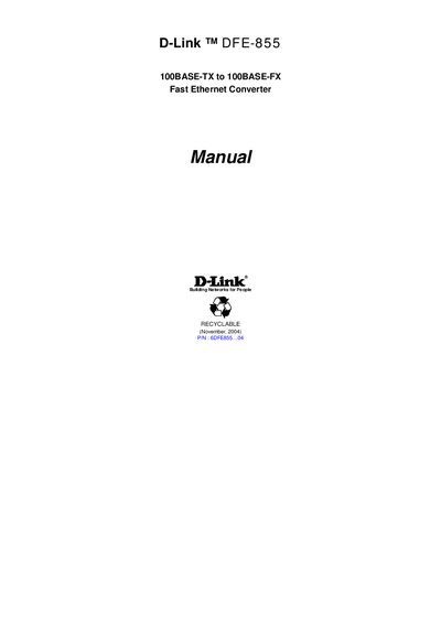 D-Link DFE-855 100BASE-TX to 100BASE-FX Fast Ethernet Converter Manual - cover page