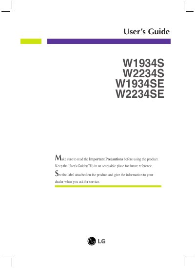 LG W1934S/W2234S/W1934SE/W2234SE Display User Manual - cover page