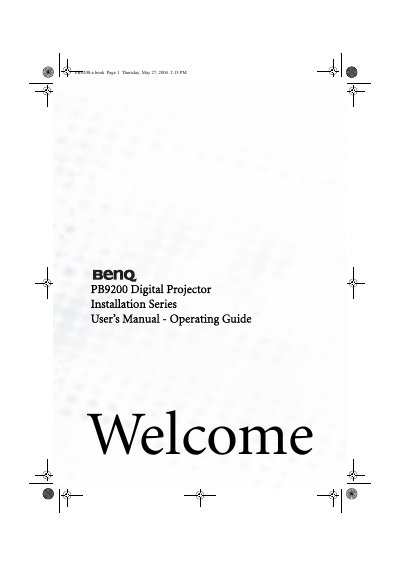 BenQ PB9200 Digital Projector User's Manual - cover page