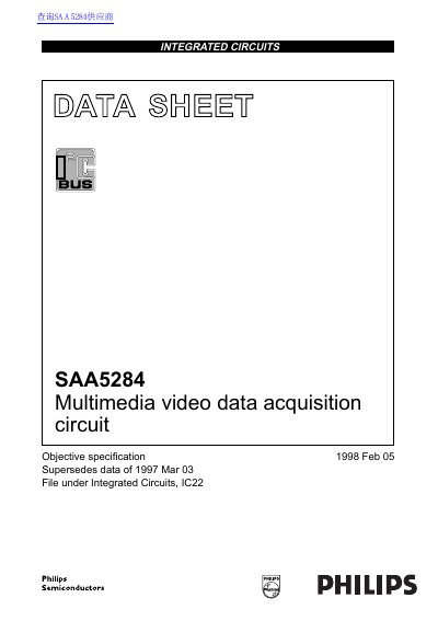 Philips SAA5284 Multimedia Video Data Acquisition Circuit Datasheet - cover page