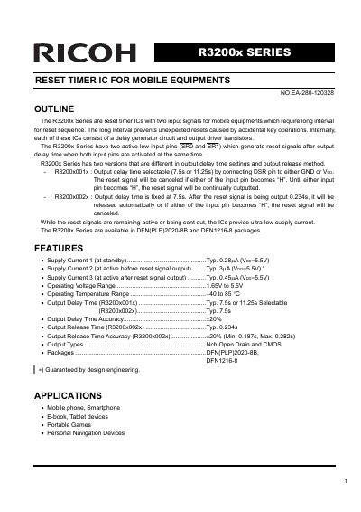 Ricoh R3200x Series Reset Timer IC Datasheet
