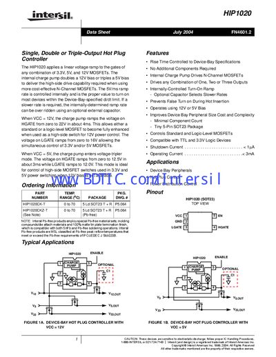 Intersil HIP1020 Datasheet - cover page