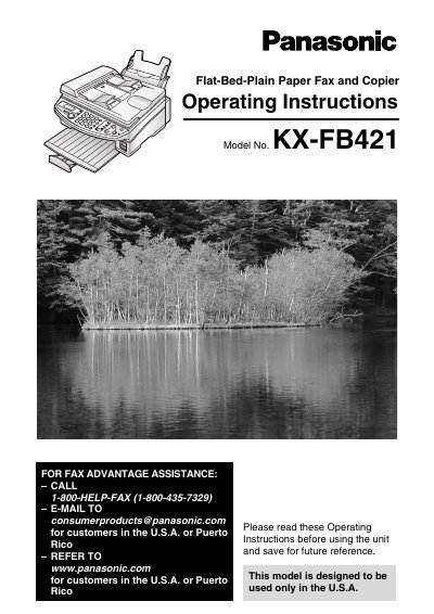 Panasonic KX-FB421 Flat-Bed Fax and Copier Operating Instructions - cover page