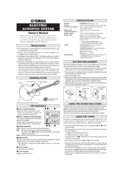 Yamaha System-56 Electric-Acoustic Guitar Owner's Manual - cover page