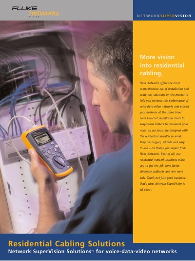 Fluke Networks Network SuperVision Residential Cabling Solutions Manual - cover page