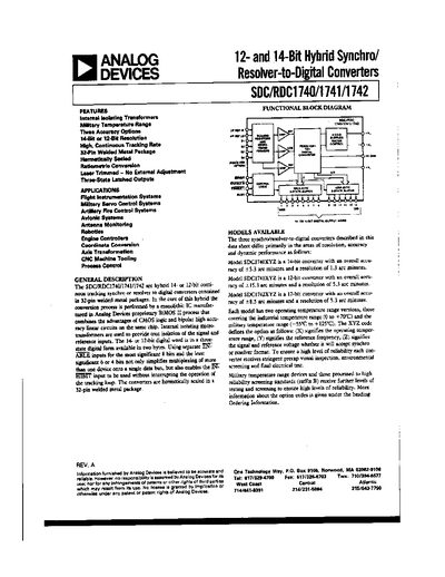 Analog Devices SDC/RDC1740/1741/1742 Datasheet - cover page