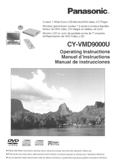 Panasonic CY-VMD9000U In-Dash Monitor/DVD-Video Player Operating Instructions - cover page