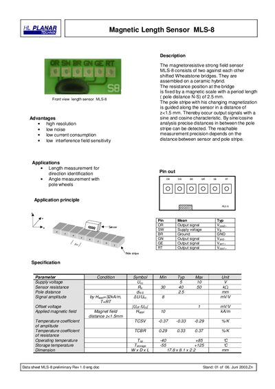 HL MLS-8 Magnetic Length Sensor Datasheet - cover page