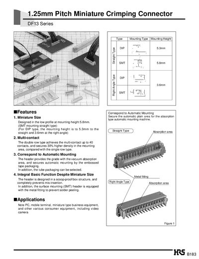 DF13 Series Connector Datasheet - cover page